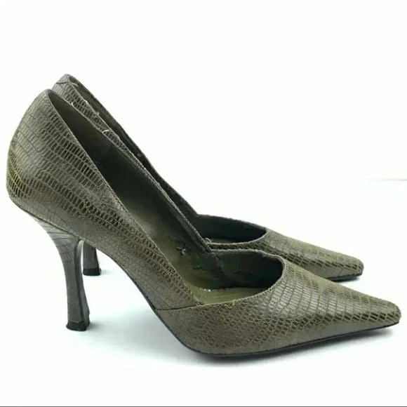 Bcbgeneration heels sz 6.5 36.5 Katchens green leather python print stilettos - Picture 1 of 12